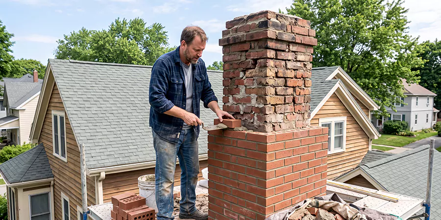 Old and Crumbling Brick Chimney Rebuild Marlboro