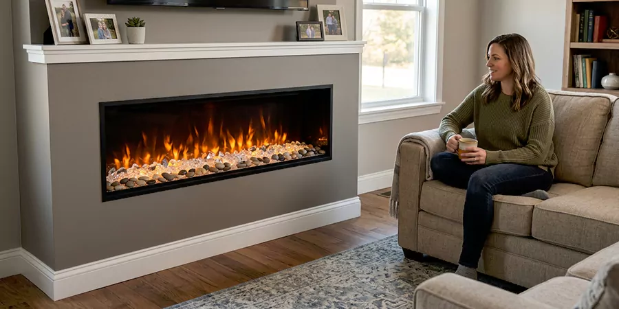 Electric Fireplace With Crystal and Pebble Embers Marlboro